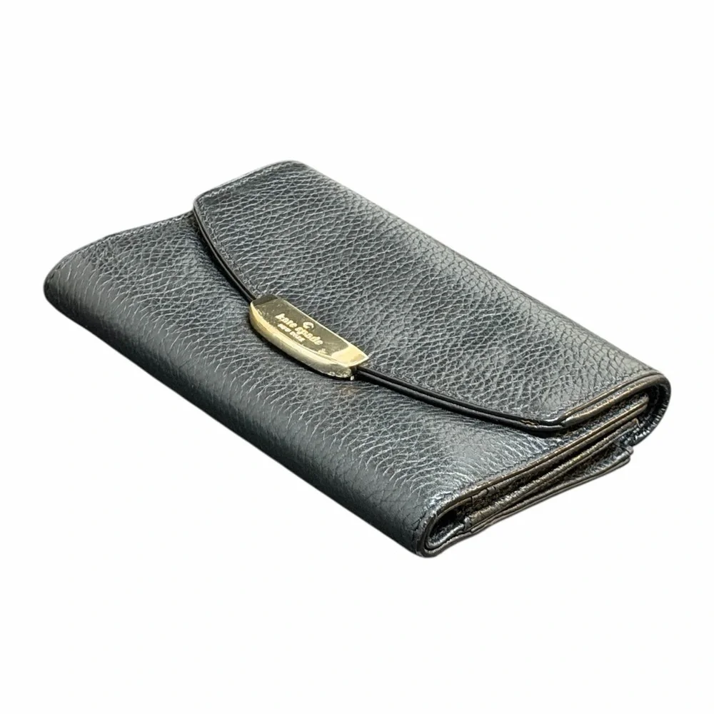 KATE SPADE Callie Mulberry Street Black Tri-fold Pebble Leather Wallet